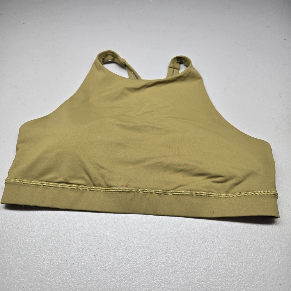 Lululemon Women Sports Bra 10 Olive Green Energy High Neck Wireless Crossback